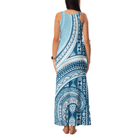 Bula Fiji Vintage Tapa Family Matching Tank Maxi Dress and Hawaiian Shirt Kaivity Masi Wave Motifs - Turquoise