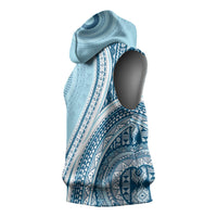 Bula Fiji Vintage Tapa Sleeveless Hoodie Kaivity Masi Wave Motifs - Turquoise