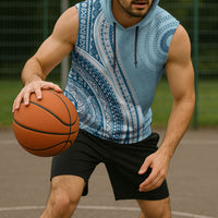 Bula Fiji Vintage Tapa Sleeveless Hoodie Kaivity Masi Wave Motifs - Turquoise
