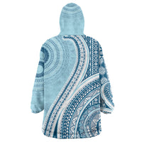 Bula Fiji Vintage Tapa Wearable Blanket Hoodie Kaivity Masi Wave Motifs - Turquoise