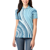 Bula Fiji Vintage Tapa Women Polo Shirt Kaivity Masi Wave Motifs - Turquoise