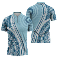 Bula Fiji Vintage Tapa Zipper Polo Shirt Kaivity Masi Wave Motifs - Turquoise