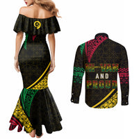 Personalised Vanuatu Couples Matching Mermaid Dress and Long Sleeve Button Shirts Melanesian Sand Drawing Mixed - Ni Van and Proud LT7 - Polynesian Pride