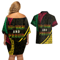 Personalised Vanuatu Couples Matching Off Shoulder Short Dress and Hawaiian Shirt Melanesian Sand Drawing Mixed - Ni Van and Proud LT7 - Polynesian Pride