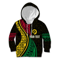 Personalised Vanuatu Kid Hoodie Melanesian Sand Drawing Mixed - Ni Van and Proud LT7 Hoodie Black - Polynesian Pride