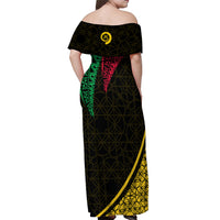 Personalised Vanuatu Off Shoulder Maxi Dress Melanesian Sand Drawing Mixed - Ni Van and Proud LT7 - Polynesian Pride