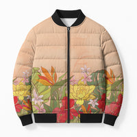 Mahalo Hawaii - Ka Pule a ka Haku Bomber Puffer Jacket Tropical Flowers