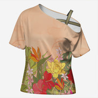 Mahalo Hawaii - Ka Pule a ka Haku Cross Shoulder Shirt Tropical Flowers