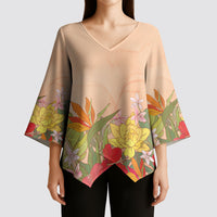 Mahalo Hawaii - Ka Pule a ka Haku Kimono Sleeve Blouse Tropical Flowers