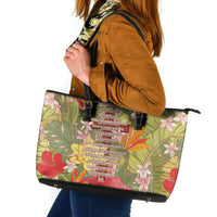 Mahalo Hawaii - Ka Pule a ka Haku Leather Tote Bag Tropical Flowers