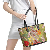 Mahalo Hawaii - Ka Pule a ka Haku Leather Tote Bag Tropical Flowers