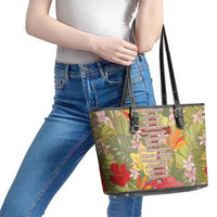 Mahalo Hawaii - Ka Pule a ka Haku Leather Tote Bag Tropical Flowers