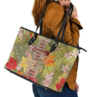 Mahalo Hawaii - Ka Pule a ka Haku Leather Tote Bag Tropical Flowers