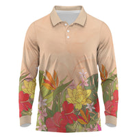 Mahalo Hawaii - Ka Pule a ka Haku Long Sleeve Polo Shirt Tropical Flowers