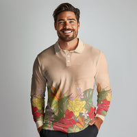 Mahalo Hawaii - Ka Pule a ka Haku Long Sleeve Polo Shirt Tropical Flowers