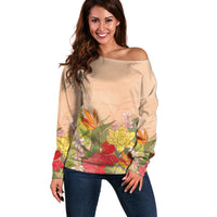 Mahalo Hawaii - Ka Pule a ka Haku Off Shoulder Sweater Tropical Flowers