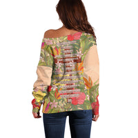 Mahalo Hawaii - Ka Pule a ka Haku Off Shoulder Sweater Tropical Flowers