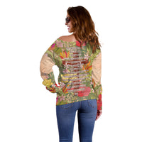 Mahalo Hawaii - Ka Pule a ka Haku Off Shoulder Sweater Tropical Flowers