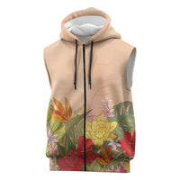 Mahalo Hawaii - Ka Pule a ka Haku Sleeveless Zip Hoodie Tropical Flowers