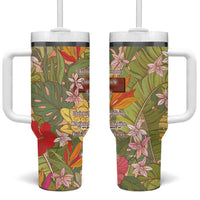 Mahalo Hawaii - Ka Pule a ka Haku Tumbler With Handle Tropical Flowers