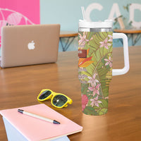 Mahalo Hawaii - Ka Pule a ka Haku Tumbler With Handle Tropical Flowers