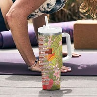 Mahalo Hawaii - Ka Pule a ka Haku Tumbler With Handle Tropical Flowers