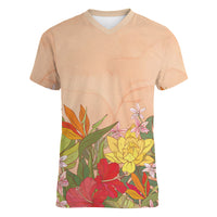 Mahalo Hawaii - Ka Pule a ka Haku Women V-Neck T-Shirt Tropical Flowers