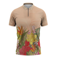Mahalo Hawaii - Ka Pule a ka Haku Zipper Polo Shirt Tropical Flowers