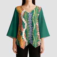 Mahalo Hawaii - Ka Pule a ka Haku Kimono Sleeve Blouse Mixed Lei
