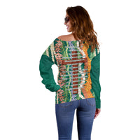Mahalo Hawaii - Ka Pule a ka Haku Off Shoulder Sweater Mixed Lei