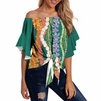 Mahalo Hawaii - Ka Pule a ka Haku Off Shoulder Wrap Waist Top Mixed Lei