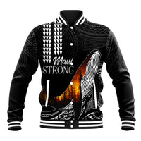 Hawaii Humpback Whale Baseball Jacket Be Strong - Pray For Maui LT7 Unisex Black - Polynesian Pride