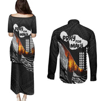Hawaii Humpback Whale Couples Matching Puletasi Dress and Long Sleeve Button Shirts Be Strong - Pray For Maui LT7 - Polynesian Pride