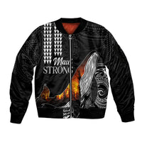 Hawaii Humpback Whale Sleeve Zip Bomber Jacket Be Strong - Pray For Maui LT7 Unisex Black - Polynesian Pride