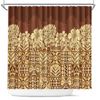 Niue Hiapo Motif Shower Curtain Tapa Classic LT7 Beige - Polynesian Pride