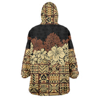 Niue Hiapo Motif Wearable Blanket Hoodie Tapa Classic - Black Ver