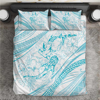 Sharks Couple Dreamy Polynesians Floral Sea Bedding Set Turquoise - Polynesian Pride