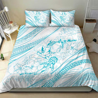 Sharks Couple Dreamy Polynesians Floral Sea Bedding Set Turquoise - Polynesian Pride