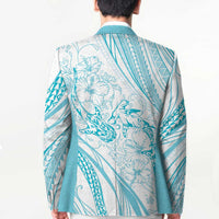 Sharks Couple Dreamy Polynesians Floral Sea Blazer Turquoise - Polynesian Pride