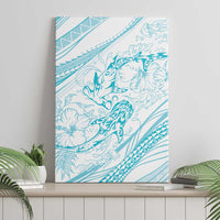 Sharks Couple Dreamy Polynesians Floral Sea Canvas Wall Art Turquoise - Polynesian Pride