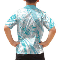 Sharks Couple Dreamy Polynesians Floral Sea Family Matching Tank Maxi Dress and Hawaiian Shirt Turquoise - Polynesian Pride