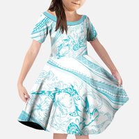 Sharks Couple Dreamy Polynesians Floral Sea Family Matching Tank Maxi Dress and Hawaiian Shirt Turquoise - Polynesian Pride