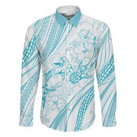 Sharks Couple Dreamy Polynesians Floral Sea Family Matching Tank Maxi Dress and Hawaiian Shirt Turquoise - Polynesian Pride