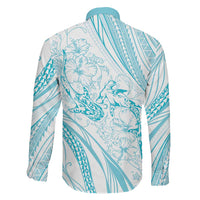 Sharks Couple Dreamy Polynesians Floral Sea Family Matching Tank Maxi Dress and Hawaiian Shirt Turquoise - Polynesian Pride