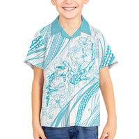 Sharks Couple Dreamy Polynesians Floral Sea Family Matching Tank Maxi Dress and Hawaiian Shirt Turquoise - Polynesian Pride