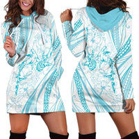 Sharks Couple Dreamy Polynesians Floral Sea Hoodie Dress Turquoise - Polynesian Pride