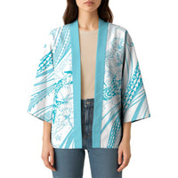 Sharks Couple Dreamy Polynesians Floral Sea Kimono Turquoise - Polynesian Pride