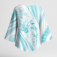 Sharks Couple Dreamy Polynesians Floral Sea Kimono Sleeve Blouse Turquoise - Polynesian Pride