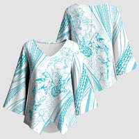 Sharks Couple Dreamy Polynesians Floral Sea Kimono Sleeve Blouse Turquoise - Polynesian Pride