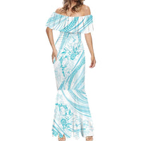 Sharks Couple Dreamy Polynesians Floral Sea Mermaid Dress Turquoise - Polynesian Pride